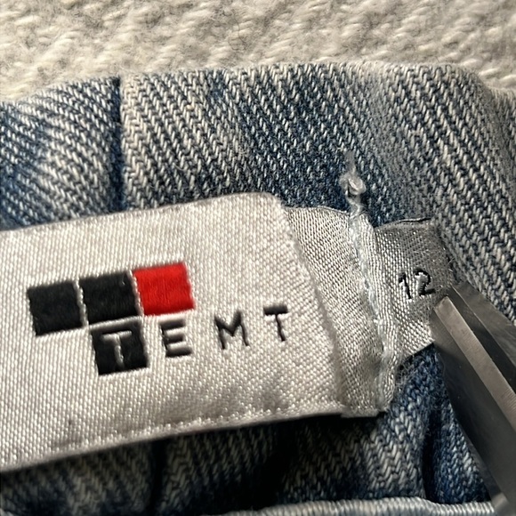 TEMT Paper bag Waist Light Blue Jean Shorts with Navy Tie. - Picture 4 of 12